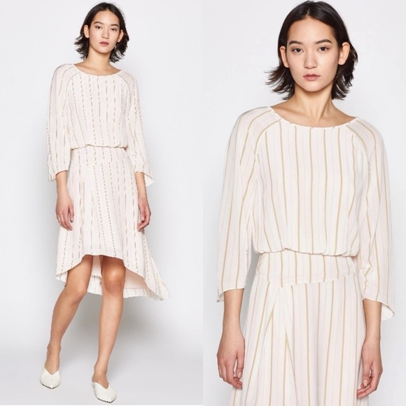 NWT Joie Gabisa Midi Dress 8 Shimmer Asymmetrical‎ Striped Flowy Old Money - Picture 1 of 13